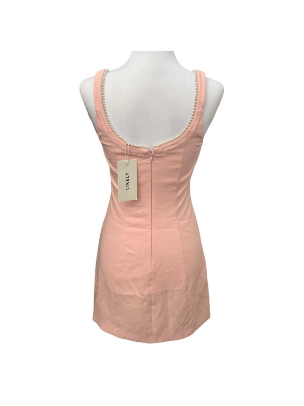 Likely Pearl Trim Mini Dress NWT Size 0 Blush Pink Cocktail Dress - Picture 3 of 4